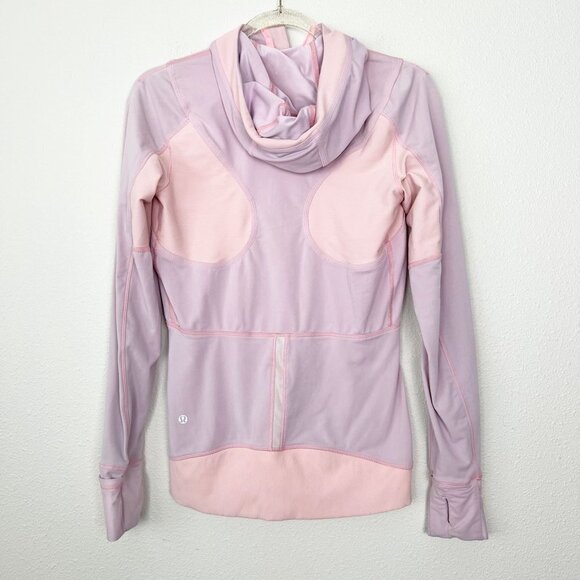 Lululemon Light Pink Coral Hooded Quarter Zip Running Pullover Athletic Womens 8 - Picture 2 of 11